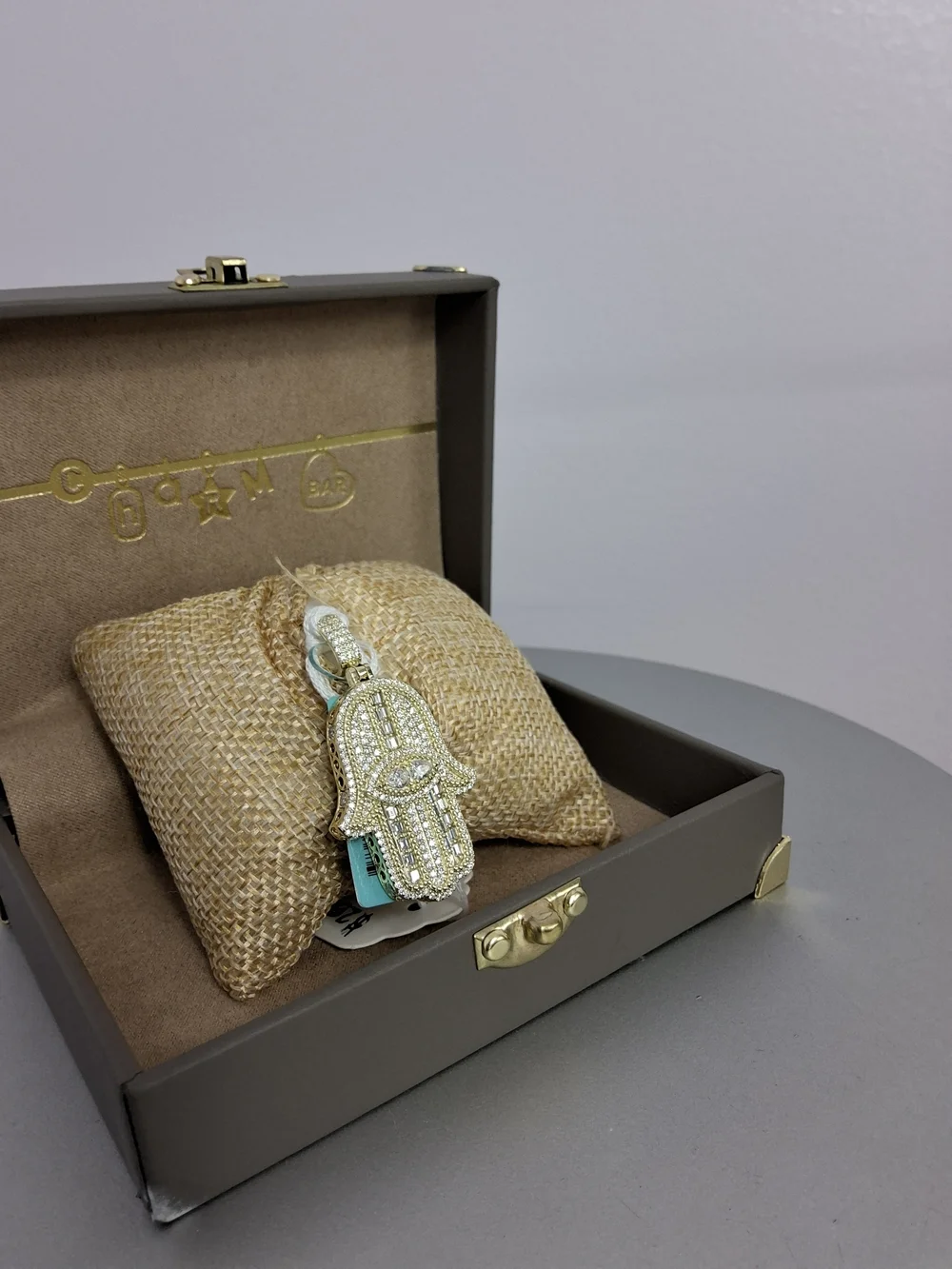 Signed 925 Sterling (Gold) Moissanite 3.21 Ctw Vvsd Color Hamsa Hand Charm